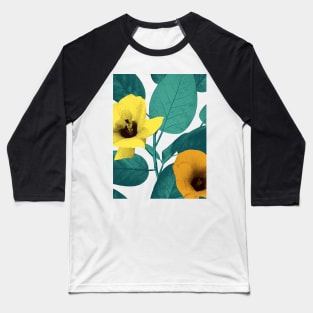 Dark vibrant tropical leaves and flowers. Exotic floral print. Summer jungle textural background. Baseball T-Shirt